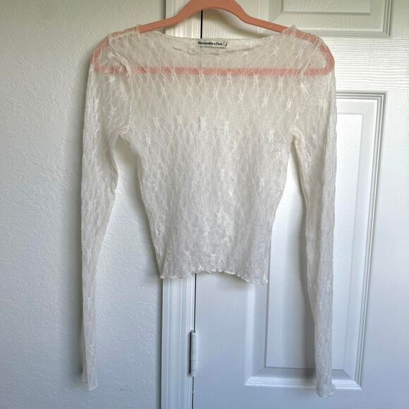 Abercrombie & Fitch White Sheer Floral Lace Long Sleeve Top - Picture 3 of 6